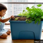 Home 22 버미컴포스팅의 사회적 책임 - A vibrant indoor vermicomposting setup in a modern urban apartment balcony, featuring a medium-sized...