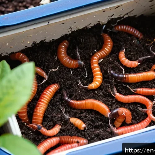 Home 33 초보자를 위한 버미컴포스팅 가이드 - A close-up, highly detailed image of red wiggler worms (Eisenia fetida) actively burrowing through m...