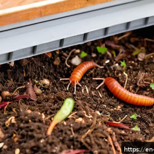 Home 31 버미컴포스팅과 환경 교육의 중요성 - A detailed, close-up view of a red wiggler worm compost bin in a home setting, featuring moist shred...