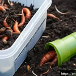 Home 23 효율적인 버미컴포스팅 운영 전략 - A detailed close-up of a well-maintained indoor worm compost bin made from a sturdy plastic containe...